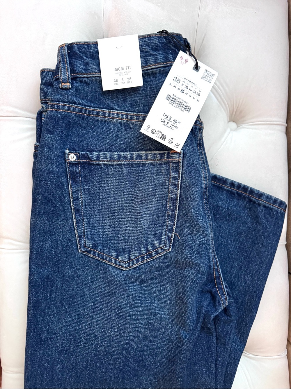 NWOT Zara Women Jeans Boyfriend - Dark Blue Denim